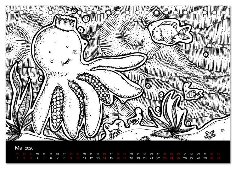 Produktbild: Bezaubernde Mini-Monster - Ein Ausmal-Kalender (Tischkalender 2026 DIN A5 quer), CALVENDO Monatskalender