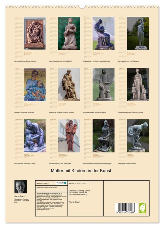 Produktbild: M&uuml;tter mit Kindern in der Kunst (hochwertiger Premium Wandkalender 2026 DIN A2 hoch), Kunstdruck in Hochglanz