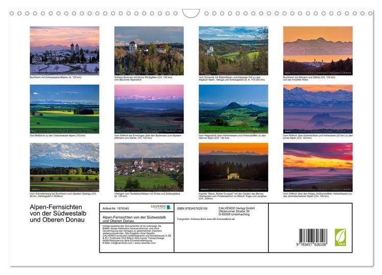 Produktbild: Alpen-Fernsichten von der S&uuml;dwestalb und Oberen Donau (Wandkalender 2026 DIN A3 quer), CALVENDO Monatskalender