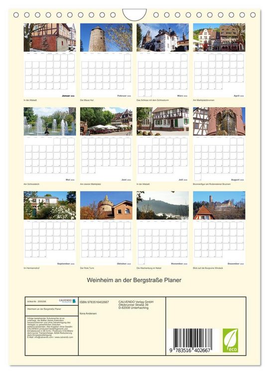 Produktbild: Weinheim an der Bergstra&szlig;e Planer (Wandkalender 2026 DIN A4 hoch), CALVENDO Monatskalender