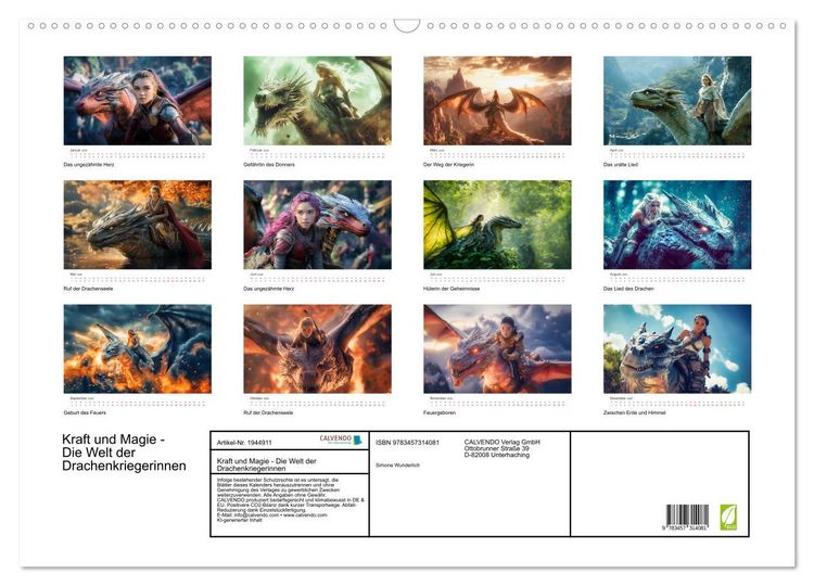 Produktbild: Kraft und Magie - Die Welt der Drachenkriegerinnen (Wandkalender 2026 DIN A2 quer), CALVENDO Monatskalender