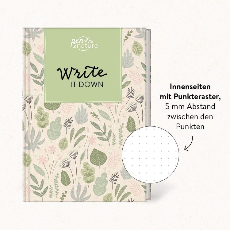 Produktbild: Write It Down &bull; Nachhaltiges Notizbuch in A5 mit Hardcover und Pflanzen-Motiv