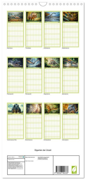 Produktbild: Familienplaner 2026 - Giganten der Urzeit mit 5 Spalten (Wandkalender, 21 x 45 cm) CALVENDO