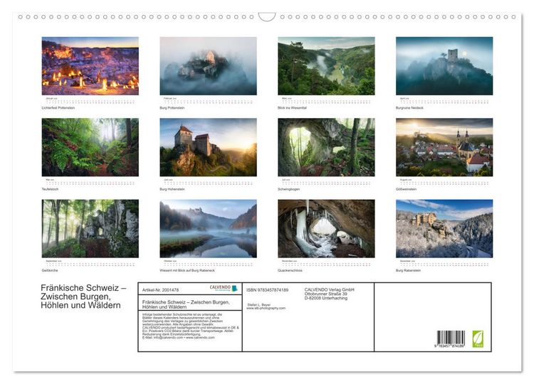 Produktbild: Fr&auml;nkische Schweiz &ndash; Zwischen Burgen, H&ouml;hlen und W&auml;ldern (Wandkalender 2026 DIN A2 quer), CALVENDO Monatskalender
