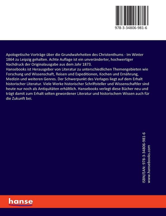 Produktbild: Apologetische Vortr&auml;ge &uuml;ber die Grundwahrheiten des Christenthums