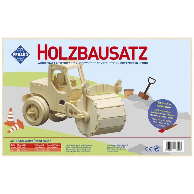 Produktbild: PEBARO 863/5 - Holzbausatz Walze, 64 Teile, Holzkonstruktion zum Zusammenstecken