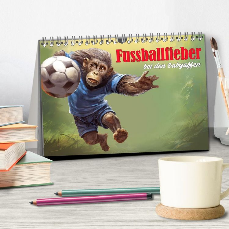 Produktbild: Fu&szlig;ballfieber bei den Babyaffen (Tischkalender 2026 DIN A5 quer), CALVENDO Monatskalender