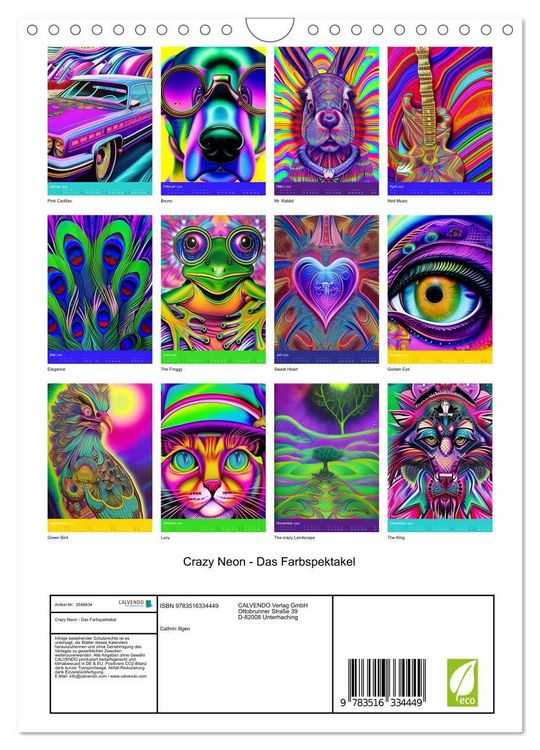 Produktbild: Crazy Neon - Das Farbspektakel (Wandkalender 2026 DIN A4 hoch), CALVENDO Monatskalender