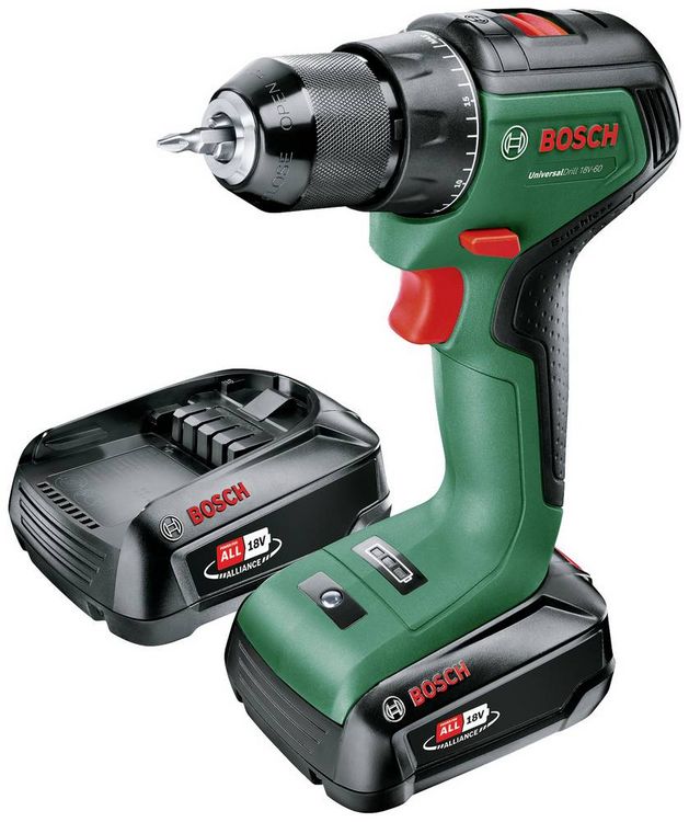 Produktbild: Bosch Home and Garden UniversalDrill 18V-60 06039D7002 Akku-Bohrmaschine, Akku-Schrauber 18 V 2.0 Ah Li-Ion inkl. 2. Akku, inkl. Ladeger&auml;t