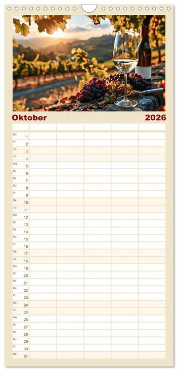 Produktbild: Familienplaner 2026 - Rebensaft - Weingenuss mit 5 Spalten (Wandkalender, 21 x 45 cm) CALVENDO