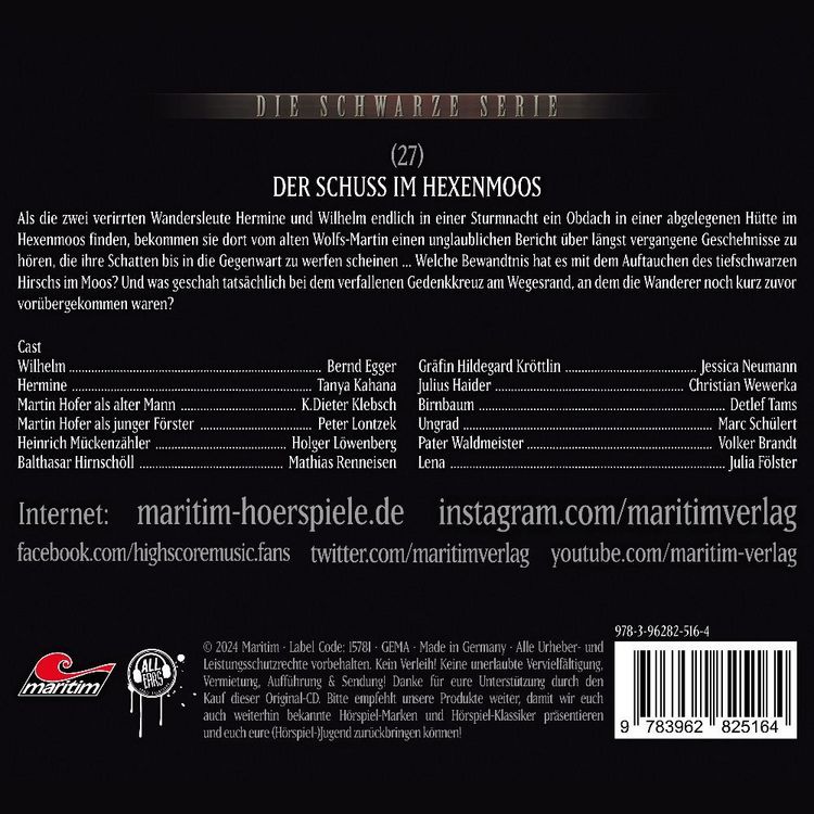Produktbild: Die Schwarze Serie - Der Schuss im Hexenmoos,1 Audio-CD