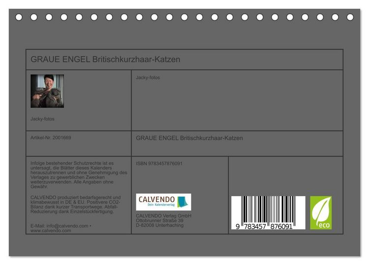 Produktbild: GRAUE ENGEL Britischkurzhaar-Katzen (Tischkalender 2026 DIN A5 quer), CALVENDO Monatskalender