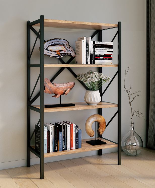Produktbild: Holz Metall Stand Regal B&uuml;ro B&uuml;cher Insasi 4fach