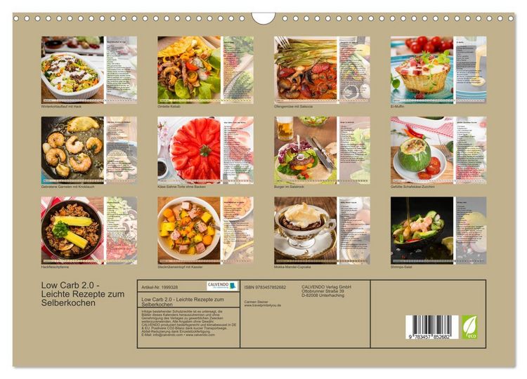 Produktbild: Low Carb 2.0 - Leichte Rezepte zum Selberkochen (Wandkalender 2026 DIN A3 quer), CALVENDO Monatskalender