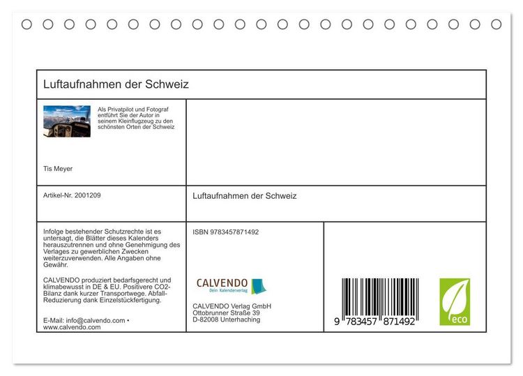 Produktbild: Luftaufnahmen der Schweiz (Tischkalender 2026 DIN A5 quer), CALVENDO Monatskalender