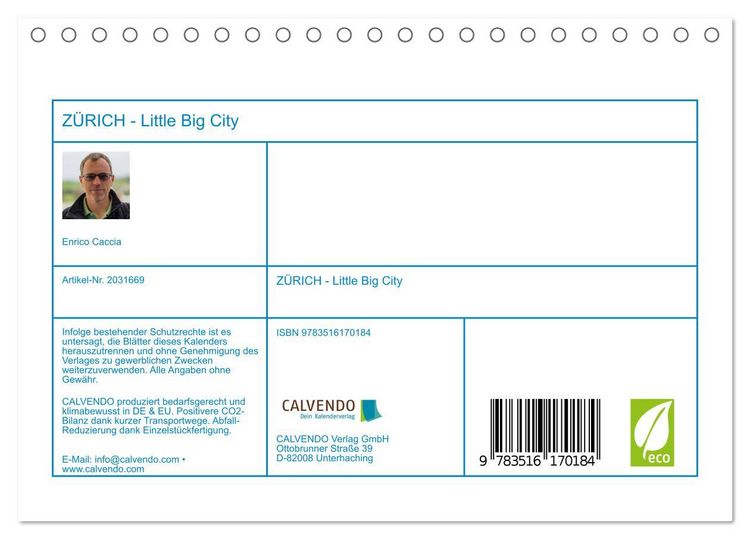 Produktbild: Z&Uuml;RICH - Little Big City (Tischkalender 2026 DIN A5 quer), CALVENDO Monatskalender