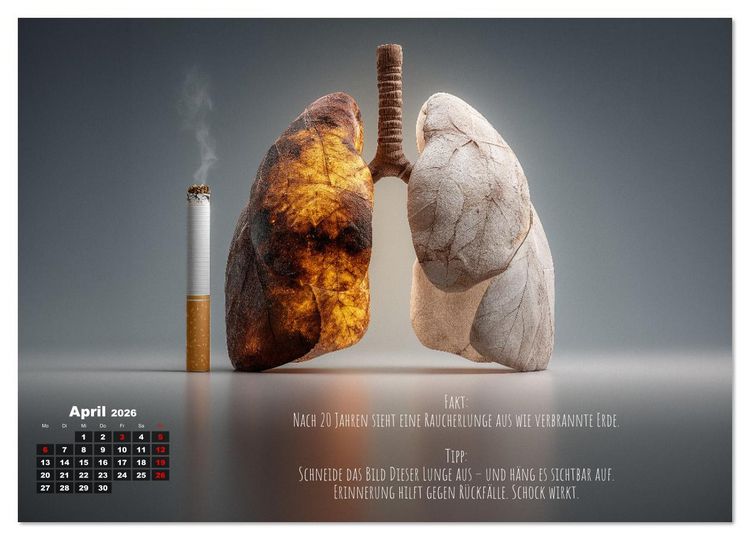 Produktbild: Nichtraucher Kalender - Rauchfrei werden mit Fakten und Tipps f&uuml;r Raucher (Wandkalender 2026 DIN A4 quer), CALVENDO Monatskalender