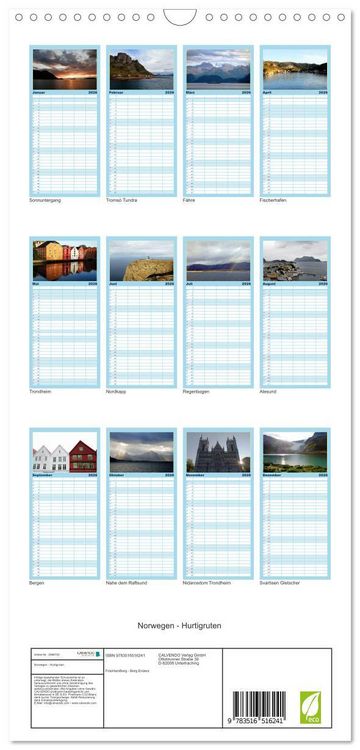 Produktbild: Familienplaner 2026 - Norwegen - Hurtigruten mit 5 Spalten (Wandkalender, 21 x 45 cm) CALVENDO
