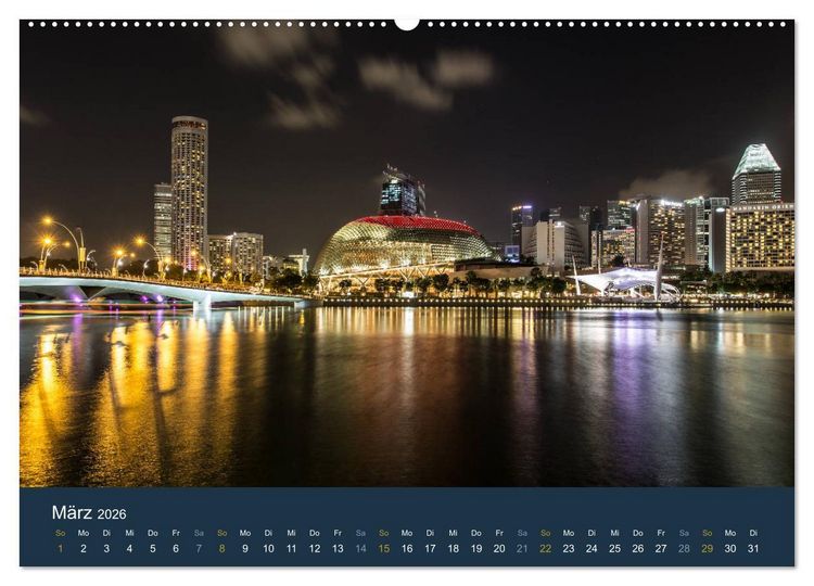 Produktbild: Singapur bei Nacht und Tag (hochwertiger Premium Wandkalender 2026 DIN A2 quer), Kunstdruck in Hochglanz