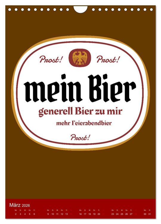 Produktbild: BIER Wandkalender -Trinken mit Stil (Wandkalender 2026 DIN A4 hoch), CALVENDO Monatskalender