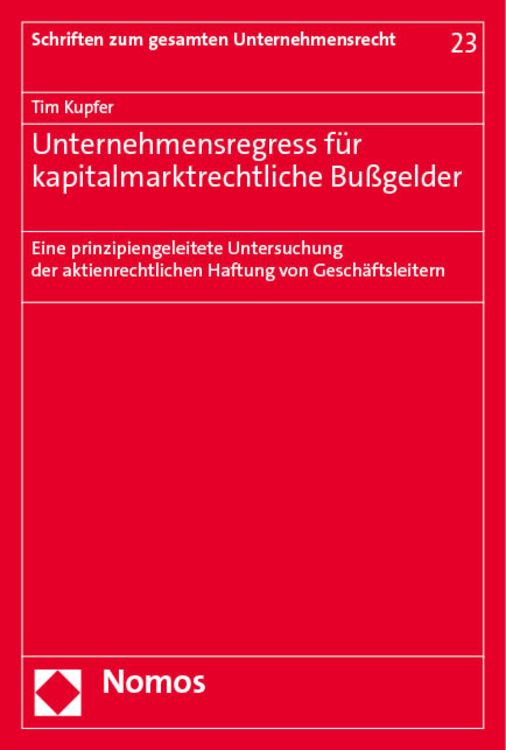 Produktbild: Unternehmensregress f&uuml;r kapitalmarktrechtliche Bu&szlig;gelder