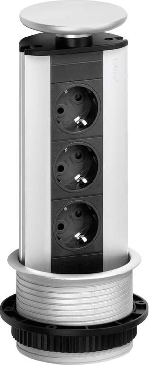 Produktbild: EVOline 93100001 Steckdosenturm 3fach Schwarz, Silber Schutzkontakt 1St.