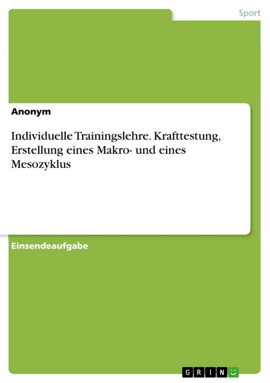 Produktbild: Individuelle Trainingslehre. Krafttestung, Erstellung eines Makro- und eines Mesozyklus