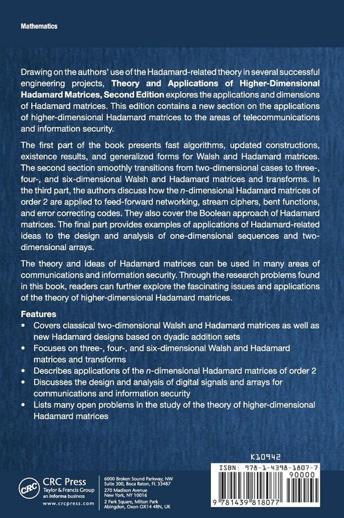 Produktbild: Theory and Applications of Higher-Dimensional Hadamard Matrices, Second Edition