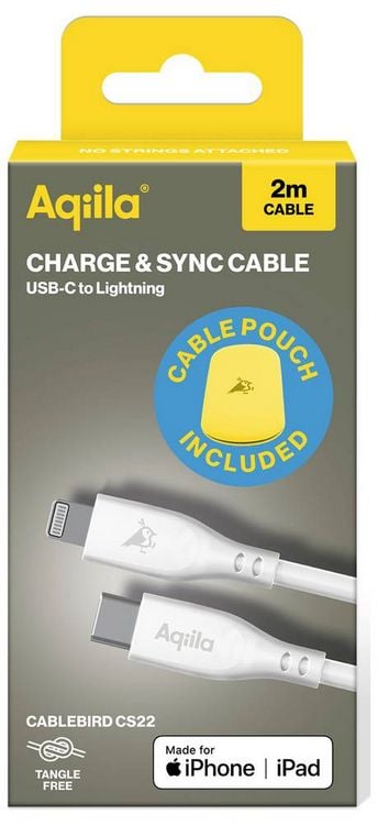 Produktbild: Aqiila Cablebird CS22 USB-C&reg; Kabel USB 2.0 Apple Lightning Stecker 2.00 m Wei&szlig; AQCBPBIC4SI843