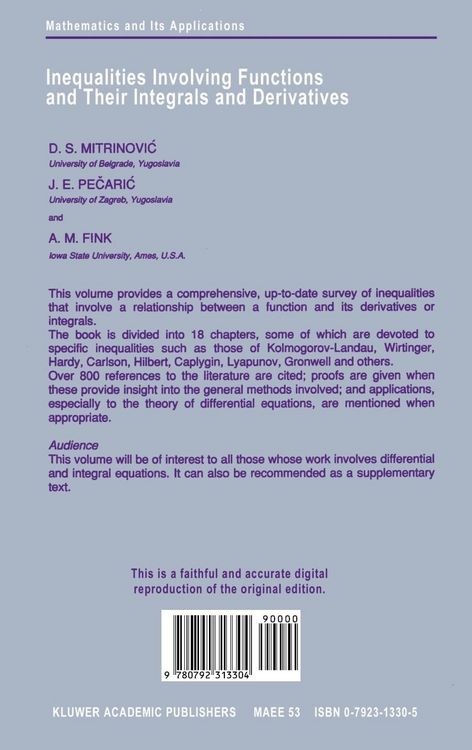 Produktbild: Inequalities Involving Functions and Their Integrals and Derivatives