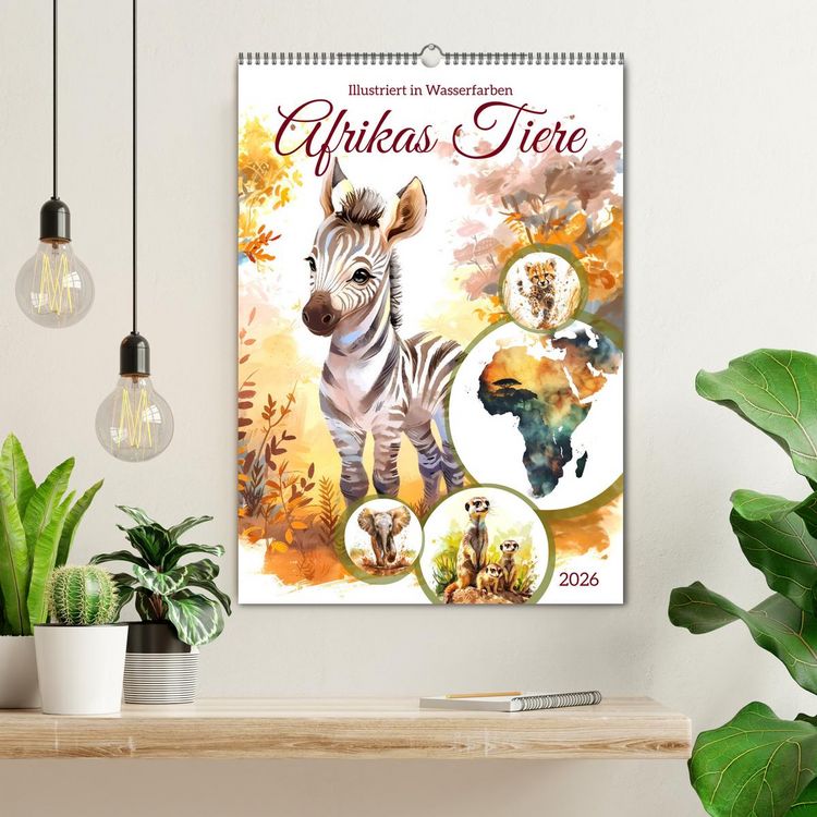Produktbild: Afrikas Tiere - Illustriert in Wasserfarben (Wandkalender 2026 DIN A2 hoch), CALVENDO Monatskalender