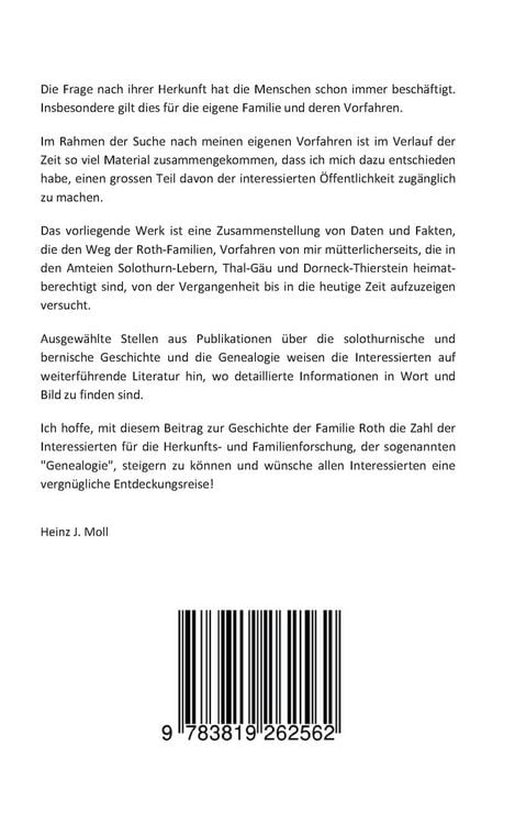 Produktbild: Geschichte und Genealogie der Nachkommen von Hans Roth - des Retters von Solothurn