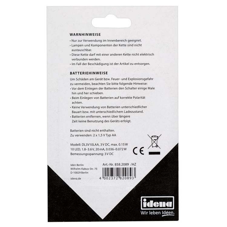Produktbild: Idena Lichterkette 10 LED warmwei&szlig; 1,1m