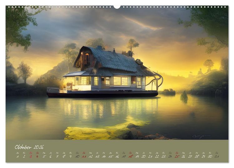 Produktbild: Romantische Fantasy Hausboote Magische Stimmungen in der D&auml;mmerung (Wandkalender 2026 DIN A2 quer), CALVENDO Monatskalender