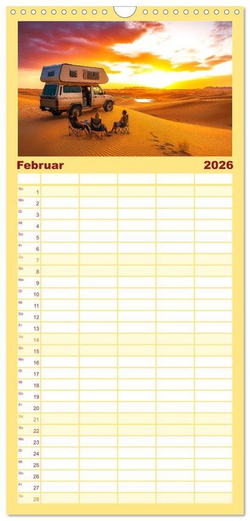 Produktbild: Familienplaner 2026 - Abenteuer Wildcamping - Mit dem Camper um die Welt mit 5 Spalten (Wandkalender, 21 x 45 cm) CALVENDO