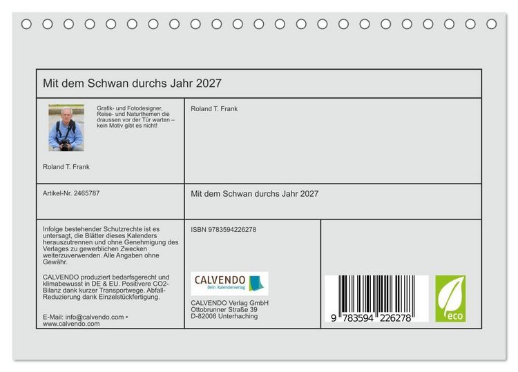Produktbild: Mit dem Schwan durchs Jahr 2027 (Tischkalender 2027 DIN A5 quer), CALVENDO Monatskalender