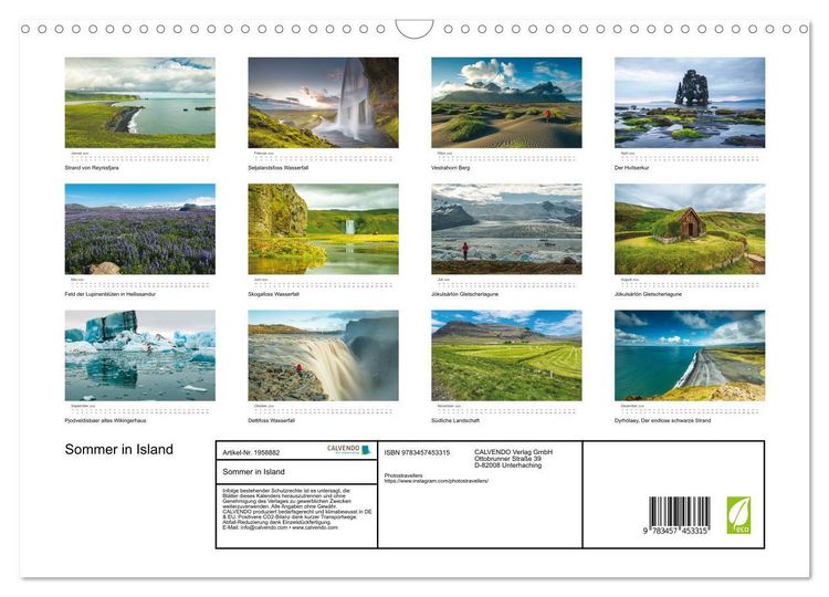 Produktbild: Sommer in Island (Wandkalender 2026 DIN A3 quer), CALVENDO Monatskalender