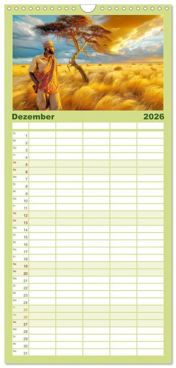 Produktbild: Familienplaner 2026 - Afrika begeistert - Afrikas Sch&ouml;nheit mit 5 Spalten (Wandkalender, 21 x 45 cm) CALVENDO