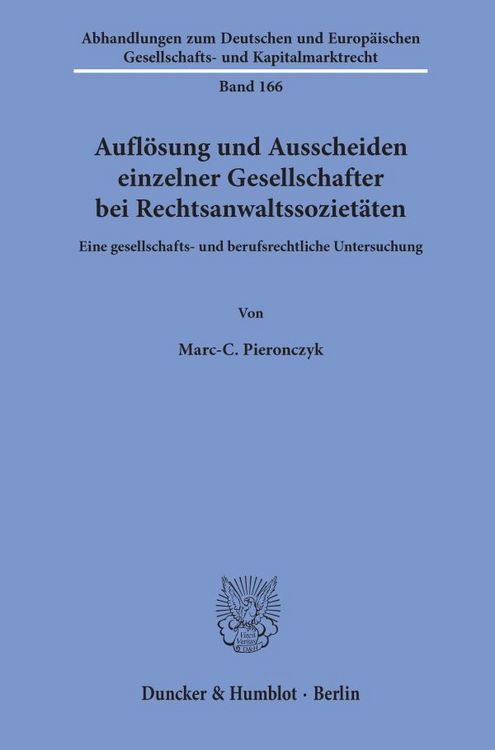 Produktbild: Aufl&ouml;sung und Ausscheiden einzelner Gesellschafter bei Rechtsanwaltssoziet&auml;ten.