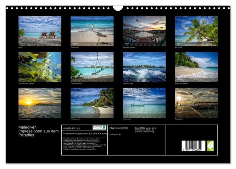 Produktbild: Malediven Impressionen aus dem Paradies (Wandkalender 2026 DIN A3 quer), CALVENDO Monatskalender