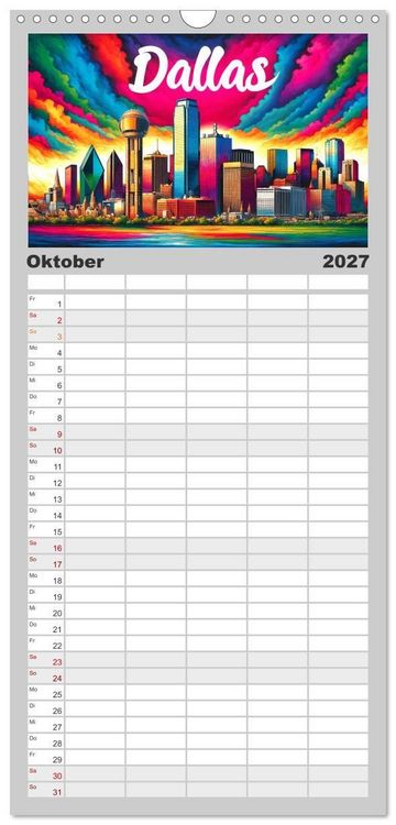 Produktbild: Familienplaner 2027 - Stadtansichten der USA in Tusche mit 5 Spalten (Wandkalender, 21 x 45 cm) CALVENDO