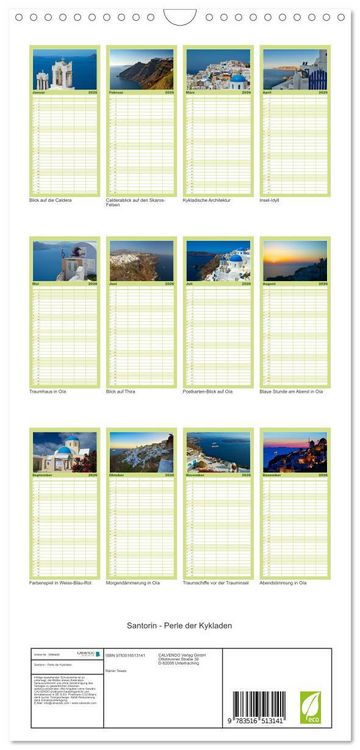 Produktbild: Familienplaner 2026 - Santorin - Perle der Kykladen mit 5 Spalten (Wandkalender, 21 x 45 cm) CALVENDO