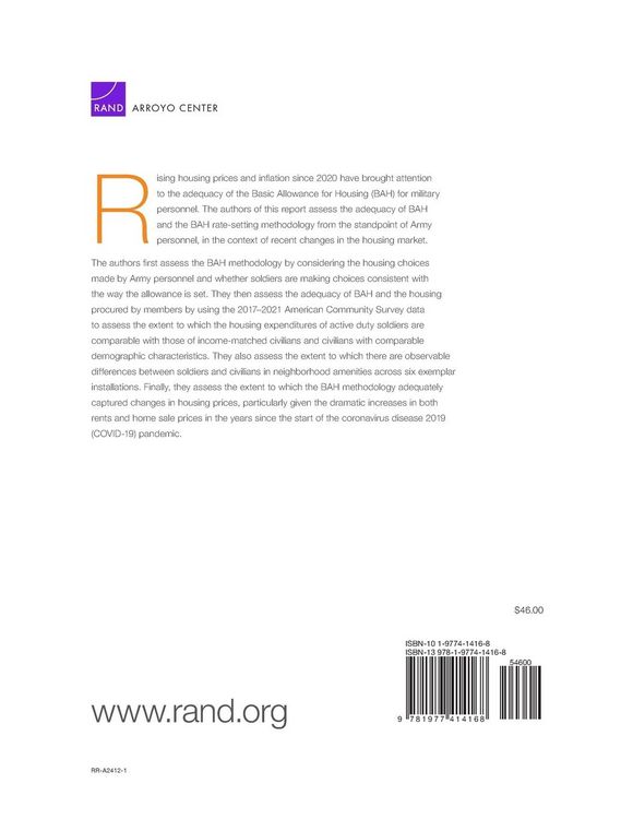 Produktbild: Reassessing the Basic Allowance for Housing for Army Personnel in a Rapidly Changing Housing Market