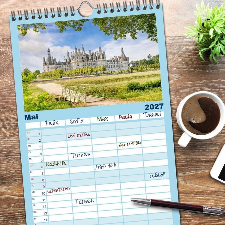 Produktbild: Familienplaner 2027 - Ch&acirc;teaux. Im Tal der Loire mit 5 Spalten (Wandkalender, 21 x 45 cm) CALVENDO