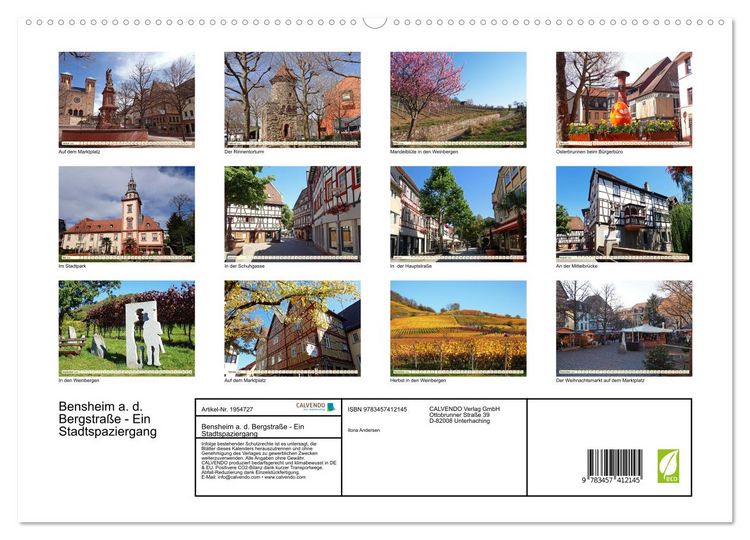 Produktbild: Bensheim a. d. Bergstra&szlig;e - Ein Stadtspaziergang (hochwertiger Premium Wandkalender 2026 DIN A2 quer), Kunstdruck in Hochglanz