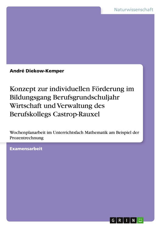 Produktbild: Konzept zur individuellen F&ouml;rderung im Bildungsgang Berufsgrundschuljahr Wirtschaft und Verwaltung des Berufskollegs Castrop-Rauxel
