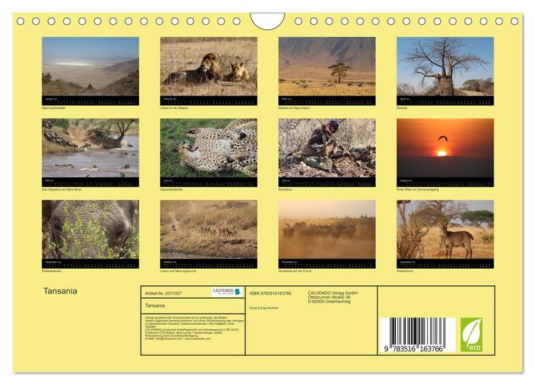 Produktbild: Tansania (Wandkalender 2026 DIN A4 quer), CALVENDO Monatskalender