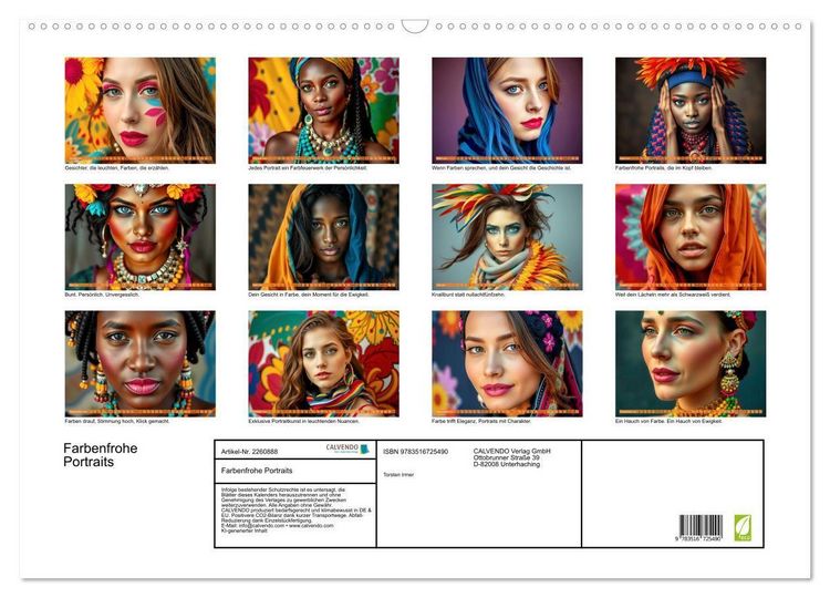 Produktbild: Farbenfrohe Portraits (Wandkalender 2026 DIN A2 quer), CALVENDO Monatskalender