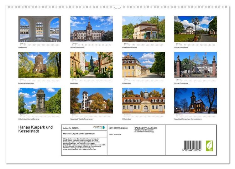 Produktbild: Hanau Kurpark und Kesselstadt (hochwertiger Premium Wandkalender 2027 DIN A2 quer), Kunstdruck in Hochglanz