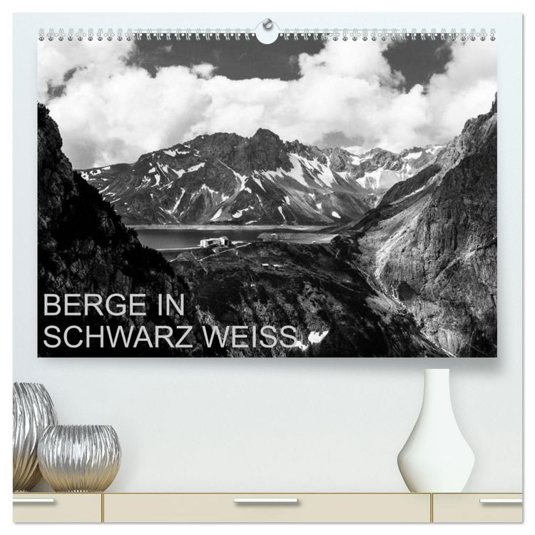 Produktbild: BERGE IN SCHWARZ WEISS (hochwertiger Premium Wandkalender 2026 DIN A2 quer), Kunstdruck in Hochglanz